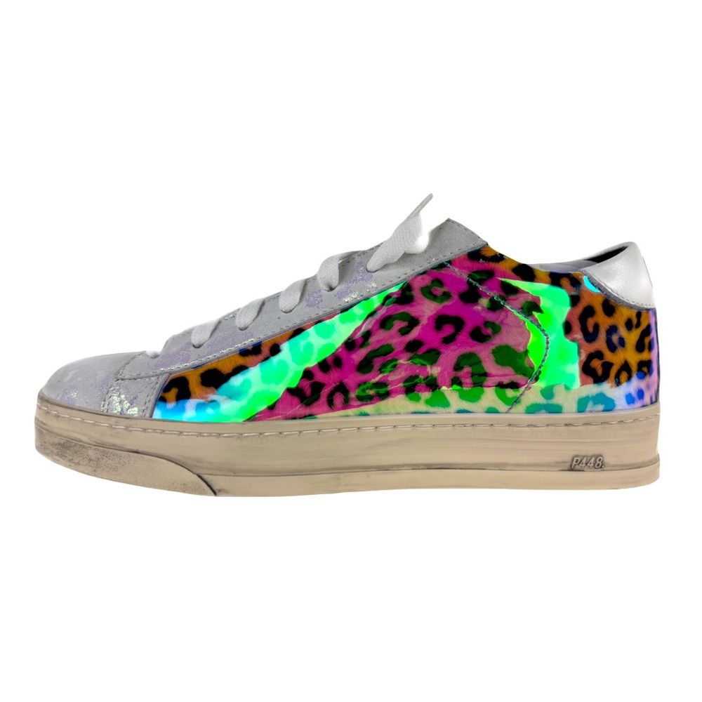 P448 Jack Leopard Print Hologram Low Top Sneakers Size 36 NIB
